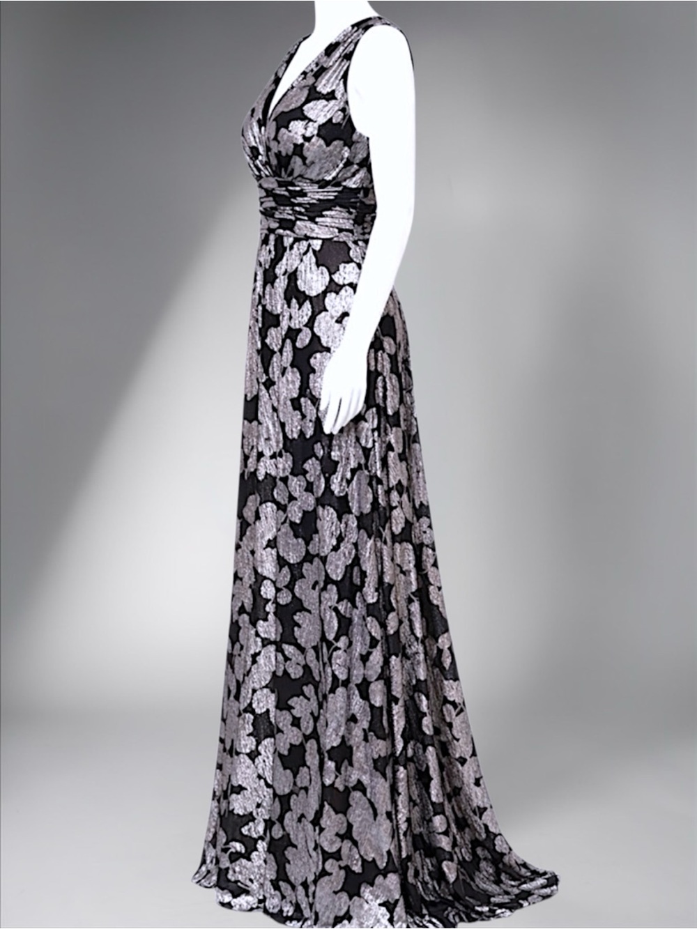 BA Nites Foil Crinkle V-Neck Evening Gown - Picture 12 of 16